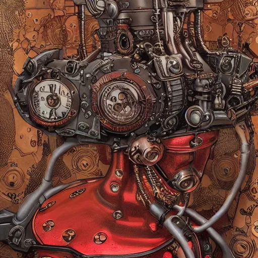 Prompt: steampunk red chest Insanely detailed and intricate, hyper-realistic, perfect master piece, award winning, in the graphic style of Patrick Gleason, detailed art, trending on Artstation, sharp focus, comic art