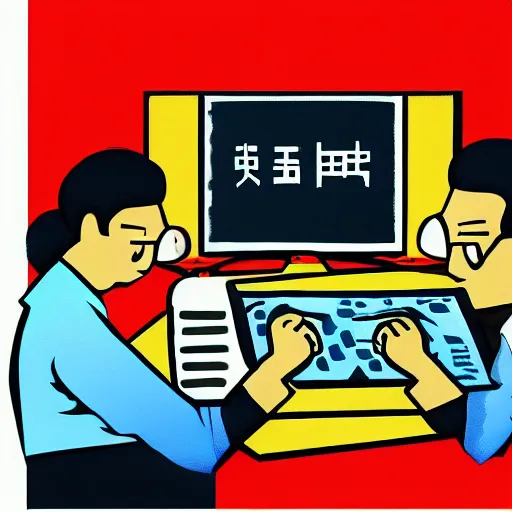 Image similar to painting of a computer scientist translating chinese words into other chinese words