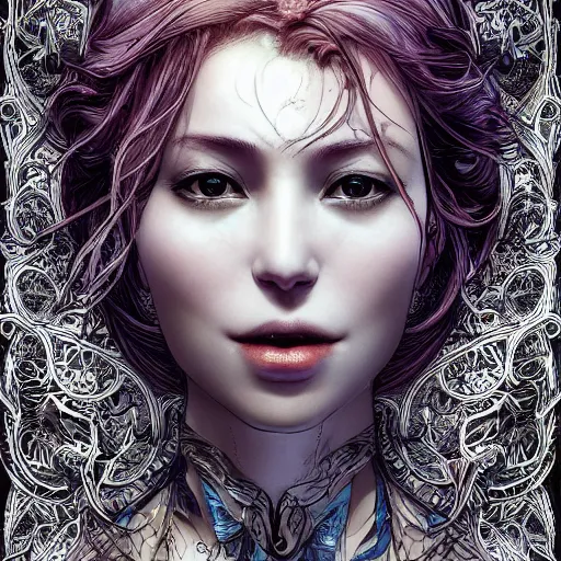 Image similar to the face of an absurdly beautiful, graceful, elegant, sophisticated woman made of blueberries and blackberries, an ultrafine hyperdetailed illustration by kim jung gi, irakli nadar, intricate linework, bright colors, octopath traveler, final fantasy, unreal engine 5 highly rendered, global illumination, radiant light, detailed and intricate environment