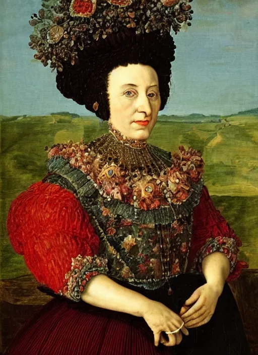 Prompt: a portrait of a noble woman in the style of gioseppo arcimboldo,