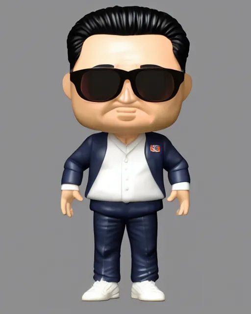 Image similar to full body 3d render of kim yong-un as a funko pop, studio lighting, white background, blender, trending on artstation, 8k, highly detailed