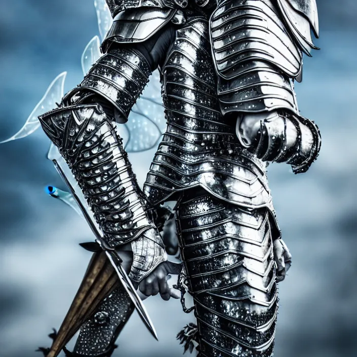 Image similar to full length photo of a fairy warrior wearing sparkling armour, highly detailed, 4 k, hdr, smooth, sharp focus, high resolution, award - winning photo