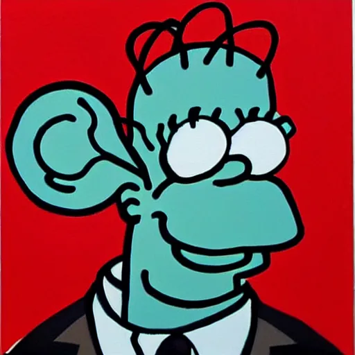 Image similar to Homer Simpson, abstract art acrylics painting