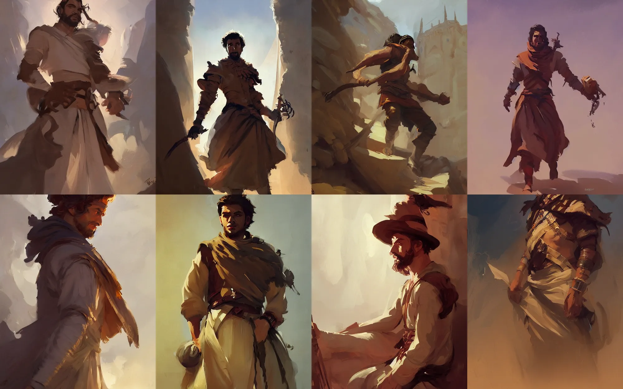 Image similar to portrait of nomad young man in dress cloth greg manchess portrait painting of bard, d & d, fantasy, medium shot, asymmetrical, intricate, elegant, matte painting, illustration, hearthstone, by greg rutkowski, by greg tocchini, by james gilleard, by joe fenton