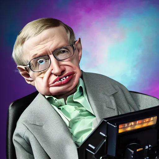 Prompt: Stephen Hawking mixed with Squidward Tentacles, bikini bottom, photography, studio lighting, 8k,