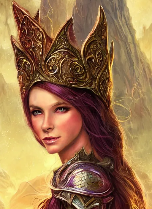 Image similar to elegant beautiful elven queen wearing a crown, ultra detailed fantasy, dndbeyond, bright, colourful, realistic, dnd character portrait, full body, pathfinder, pinterest, art by ralph horsley, dnd, rpg, lotr game design fanart by concept art, behance hd, artstation, deviantart, hdr render in unreal engine 5