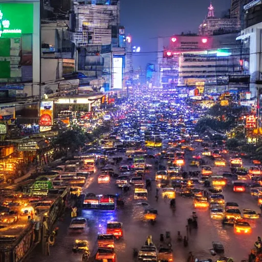 Image similar to center of bangkok crowded with people and vehicles during a snowstorm