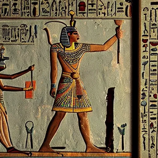 Image similar to ancient egyptian art of set taking a selfie