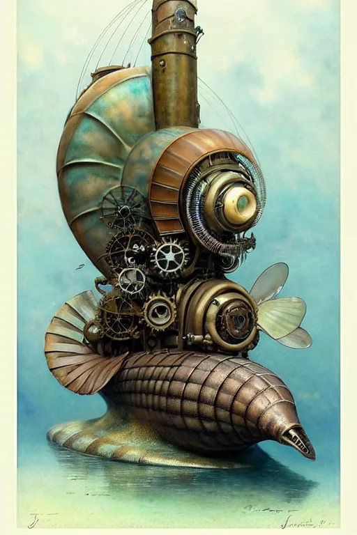 Prompt: (((((1950s steampunk nautilus submarine . muted colors.))))) by Jean-Baptiste Monge !!!!!!!!!!!!!!!!!!!!!!!!!!!