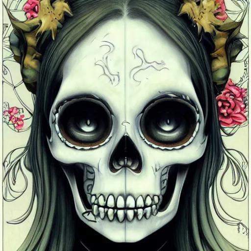 Prompt: anime portrait of a girl skull face detailed highres 4k by Trevor Brown and James Jean pop art nouveau