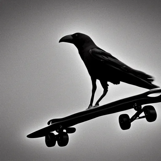 Image similar to a photo of a crow riding a skateboard