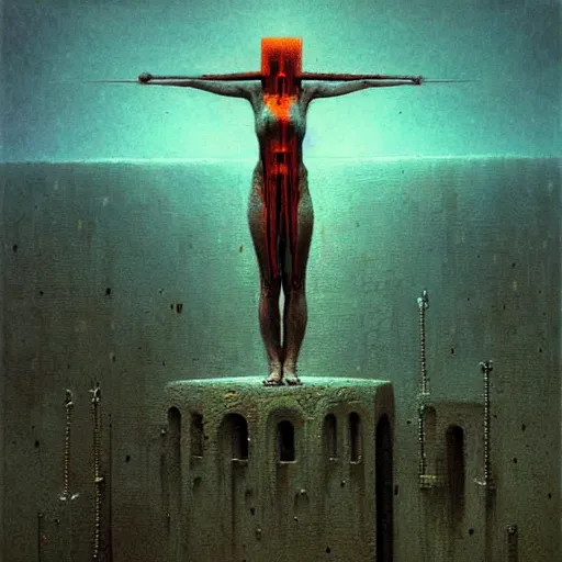 Image similar to huge gladiator by beksinski and tristan eaton, dark neon trimmed beautiful dystopian digital art