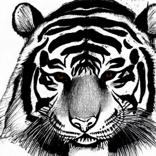 Image similar to a rough ink drawing of a tiger by junji ito,