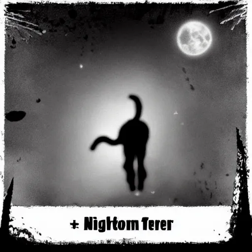 Prompt: night terror, black and white, found footage, dark, night, moon