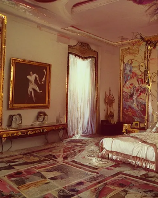 Prompt: the image is a lost hollywood film still 1 9 9 0 s photograph of the greek god apollo's bedroom. vibrant cinematography, anamorphic lenses, crisp, detailed image in 4 k resolution.