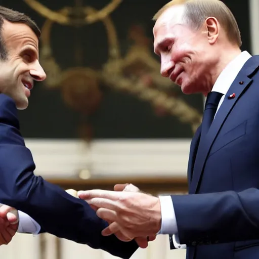 Prompt: Emmanuel Macron being slapped in the face by Putin