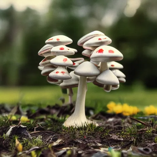 Image similar to anamorphic mushrooms dancing and having fun