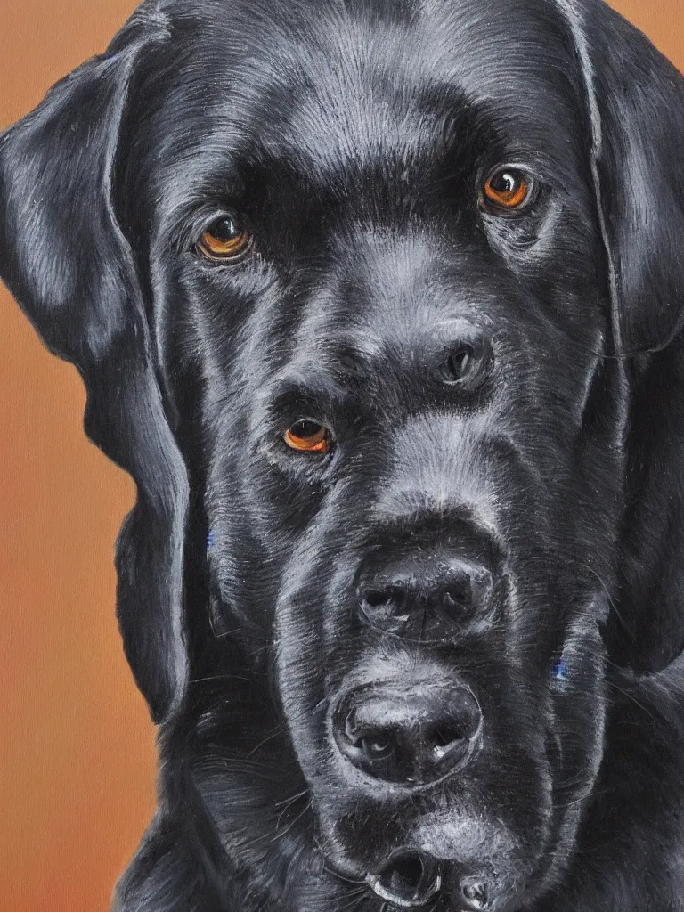 Prompt: oil on canvas painting of a black labrador retriever, portrait, high quality