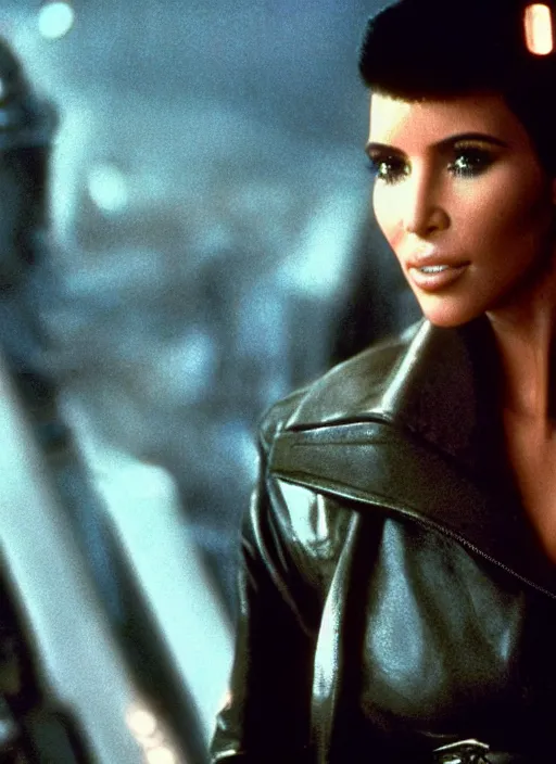 Image similar to film still of kim kardashian as Rick Deckard in Bladerunner,