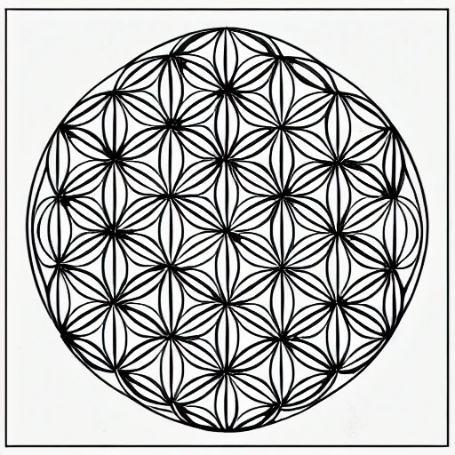 Prompt: ' flower of life'geometry concept drawing plan in black ink line - art