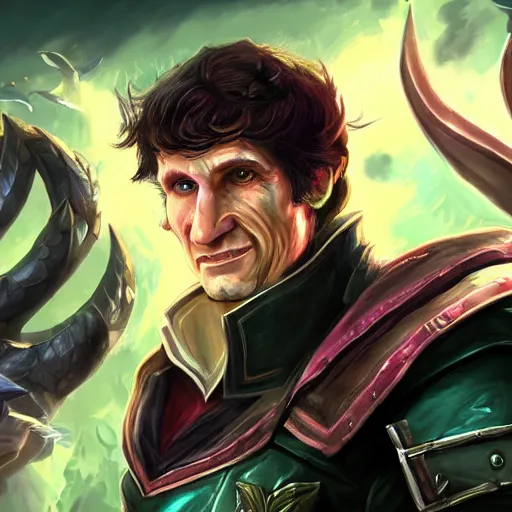 Prompt: todd howard league of legends skin splash art, with a background based on the game league of legends, detailed face