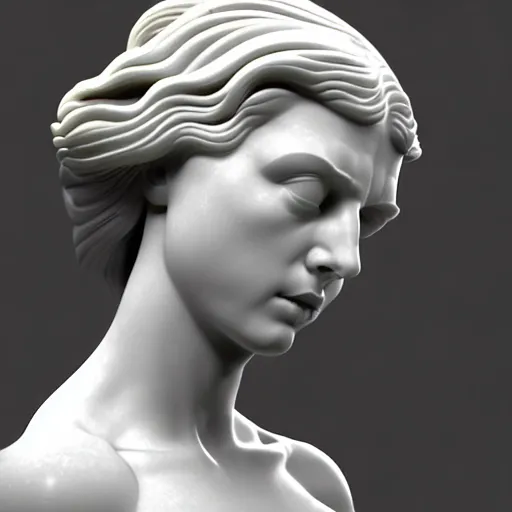 Image similar to 3 d sci - fi cgartist ambient occlusion rendering of a hyper realistic marble greek statuary godess head product photo bright white backdrop high key anaglyph colored lighting by chris moore, by edward hopper, by col price, trending on artstation