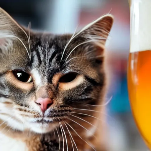 Prompt: a cat is holding a beer