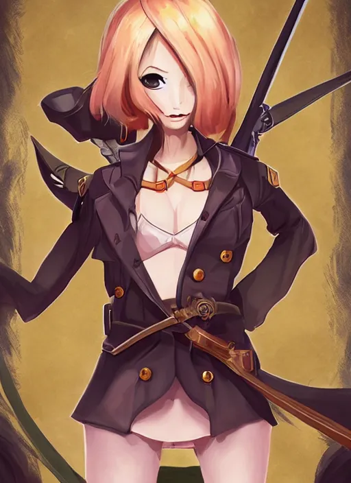 Image similar to full size persona, female sheriff, detailed face, art by huyy nguyen, demon slayer rui fanart