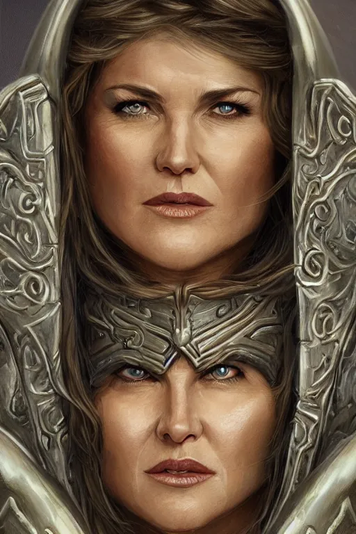 Prompt: a finely detailed portrait of Lucy Lawless, clothed in battle armor, olive skin, long dark hair, beautiful bone structure, symmetrical facial features, intricate, elegant, digital painting, trending on Artstation, concept art, smooth, sharp focus, illustration, from World of Warcraft, by Ruan Jia and Mandy Jurgens and Artgerm and william-adolphe bouguerea, award winning