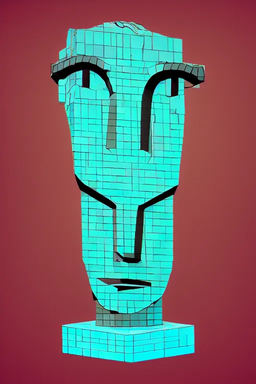 Image similar to cubist moai statue cutout digital illustration cartoon colorful beeple