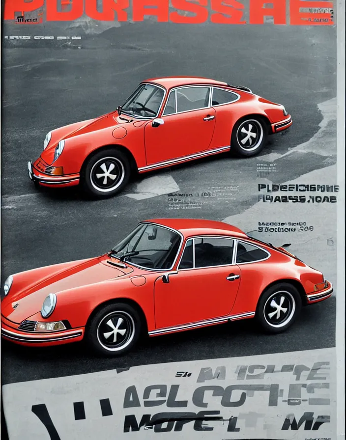 Prompt: porsche 9 1 1 on a 1 9 6 0 cover of automotive magazine