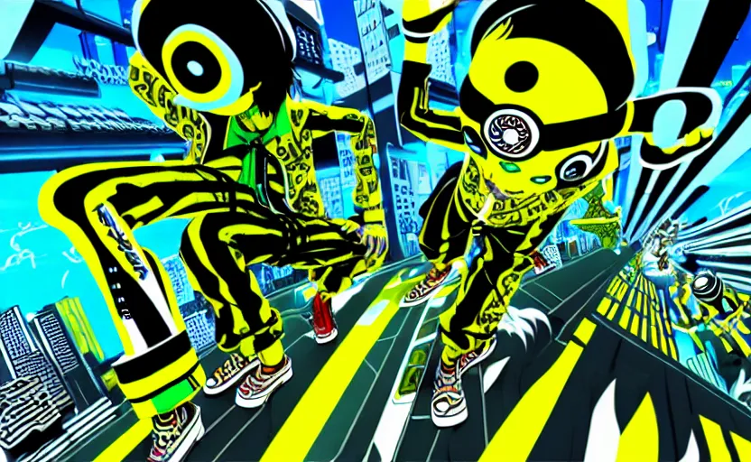 Image similar to jet set radio future jsrf. extremely intricate and detailed, junji ito, uzumaki, manga, anime, adrian ghenie, and james jean. 8 k cinematic lighting, hyper realism