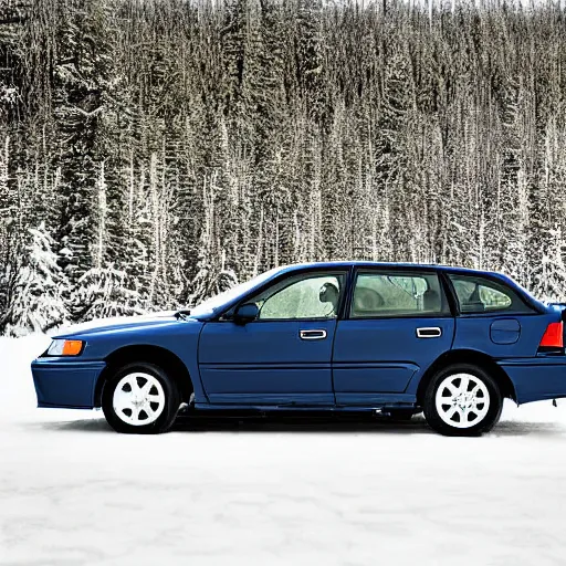 Prompt: 2000's photograph of a 2000's Subaru Impreza parked on winter rural Canadian land, highly detailed