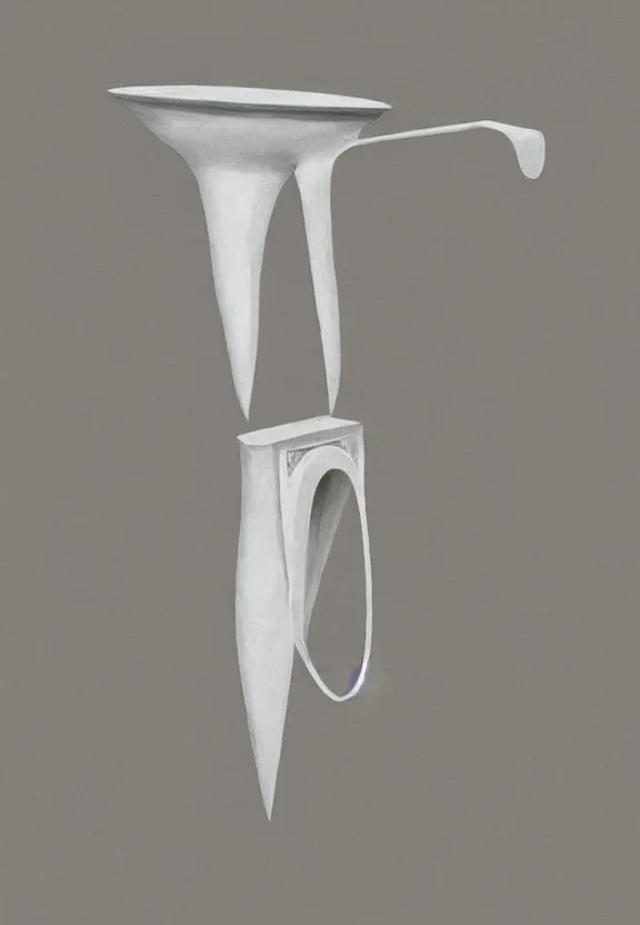 Image similar to a concept drawing of an upside down surrealist white urinal sculpture by marcel duchamp, dada, conceptual art