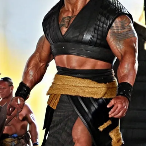 Image similar to dwayne johnson entering entrances ramp of smackdown as samurai!