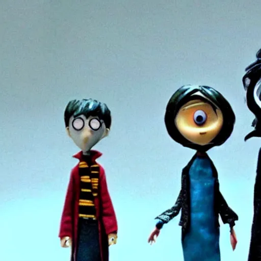 Prompt: film still of Harry Potter in stop motion in the style of Coraline