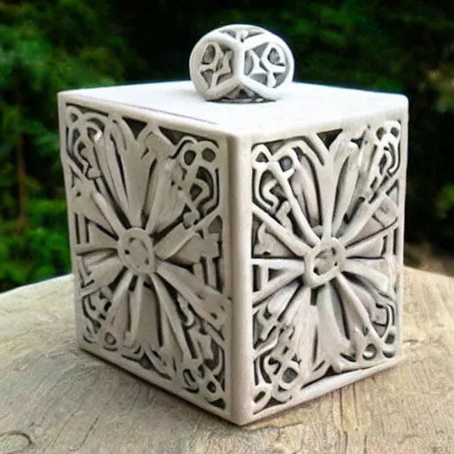 Prompt: intricate art nouveau sculpture companion - cube!!!!!!!!!!!!!!!!! companion - cube!!!!!!!!!!!!!!!!! small - heart on side