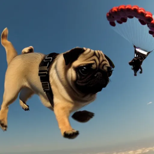 Prompt: Skydiving Pug, 4k, photorealistic