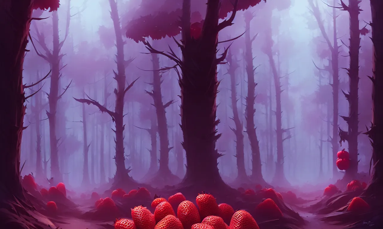 Image similar to Dark forest large strawberries, behance hd by Jesper Ejsing, by RHADS, Makoto Shinkai and Lois van baarle, ilya kuvshinov, rossdraws global illumination