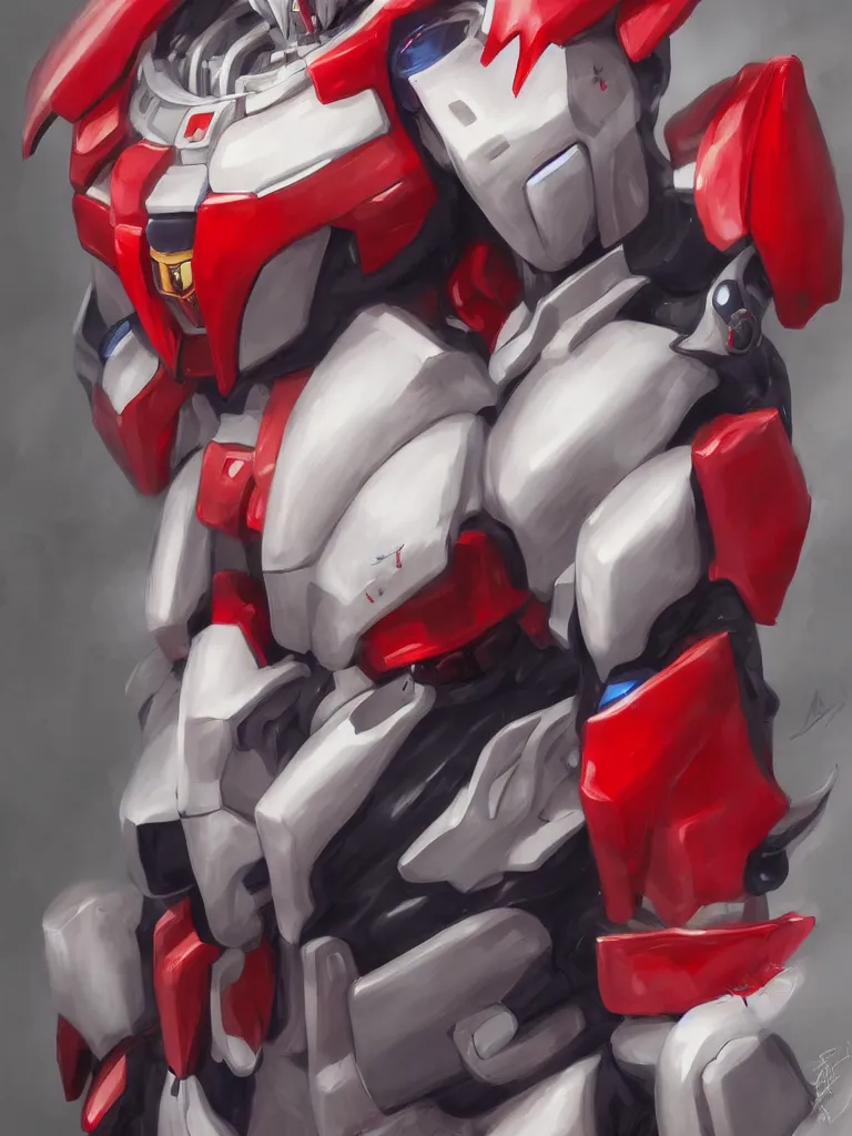 Image similar to A realistic anime portrait of a man in a Gundam suit with glowing red eyes, digital painting, by Stanley Artgerm Lau, Sakimichan, WLOP and Rossdraws, digtial painting, trending on ArtStation, SFW version