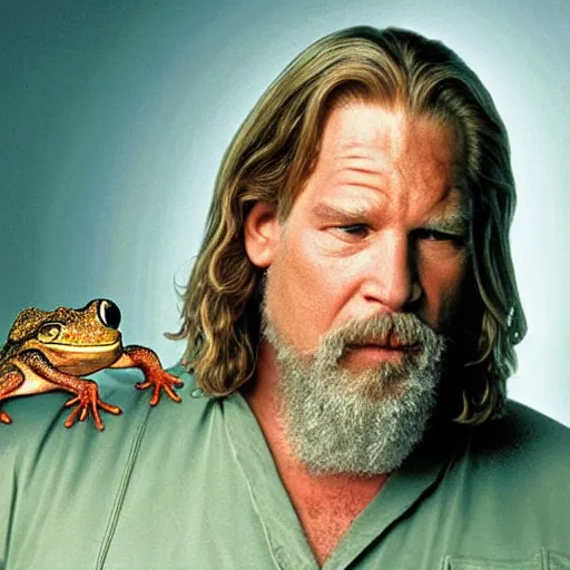 Image similar to a toad like the big lebowski, jeff bridges the dude with a frog, realistic from the movie the big lebowski by the coen brothers, 8 h