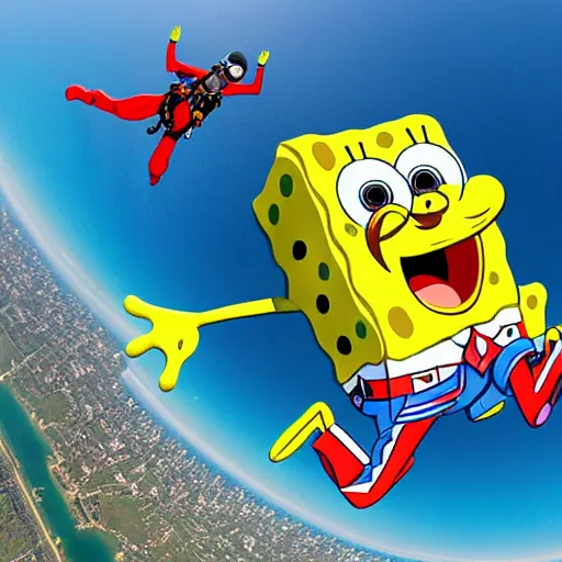 Image similar to SpongeBob skydiving GoPro photo, photograph, hyper detailed, 4k