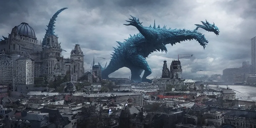 Prompt: kaiju attack in budapest photography realistic, detailed, cinematic artstation