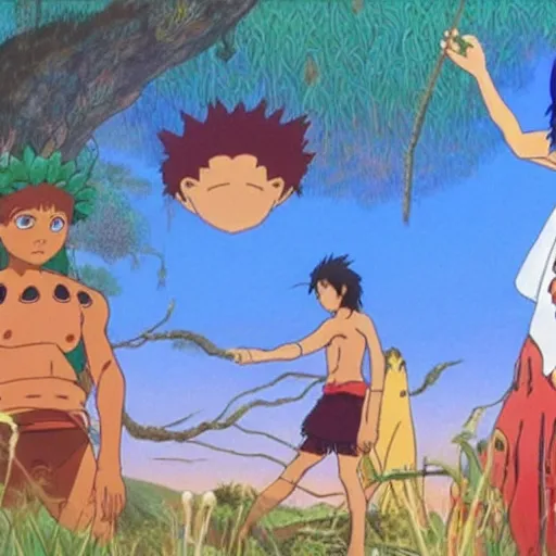 Prompt: screenshot from anime australian aboriginal mythology. dreamtime. studio ghibli. hayao miyazaki