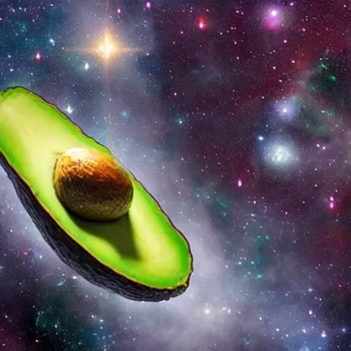 Prompt: avocado floating in space in the guacamole dimension, nasa, deep space image of the day, nebula and stars