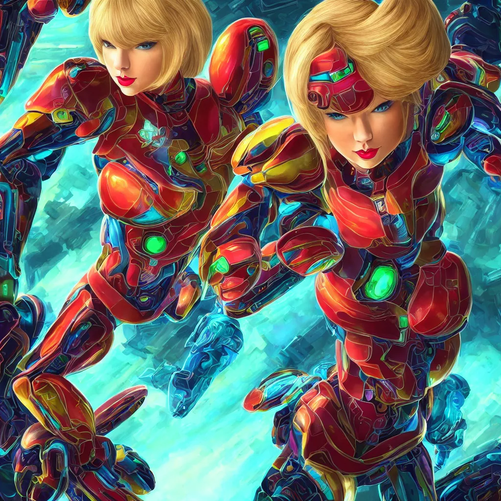 Image similar to portrait of Taylor Swift as SAMUS ARAN. Metroid. HD, 4K. intricate abstract. intricate artwork. by Tooth Wu, wlop, beeple, dan mumford. octane render, trending on artstation, greg rutkowski very coherent symmetrical artwork. cinematic, hyper realism, high detail, octane render, 8k, iridescent accents.