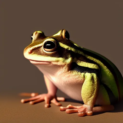 Prompt: a chipmunk frog hybrid, painterly 3 d concept art in hasselblad 8 k photo cinematic dramatic lighting by gurney rutkowski