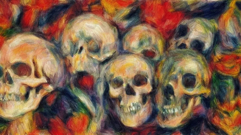 Image similar to abstract skull in style of pierre - auguste renoir,, fine details,