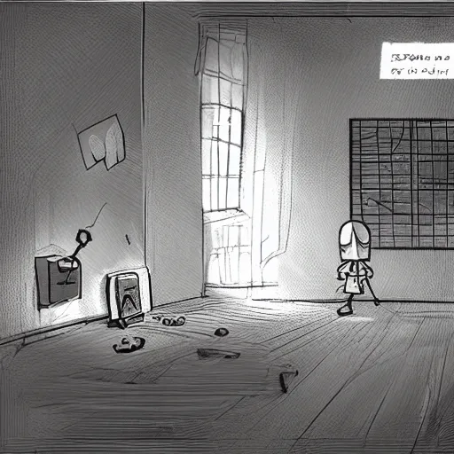 Image similar to school concept art inspired by the game little nightmares and limbo