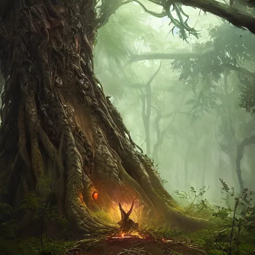 Image similar to a rat creature, in the shape of a ent, in a corrupted forest, by greg rutkowski, trending on art station, highly detailed, magic the gathering, matte painting